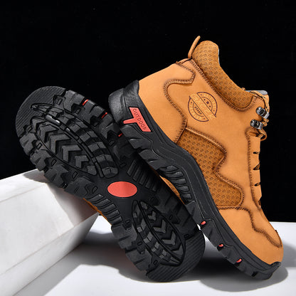 Vintage Men's Mid-Top Leather Loafers - Water-Resistant Daily Walking Boots with Non-Slip Outsole & Arch Support