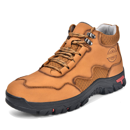 Vintage Men's Mid-Top Leather Loafers - Water-Resistant Daily Walking Boots with Non-Slip Outsole & Arch Support