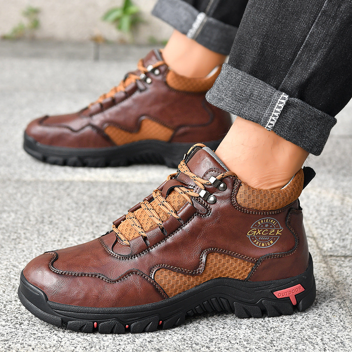 Vintage Men's Mid-Top Leather Loafers - Water-Resistant Daily Walking Boots with Non-Slip Outsole & Arch Support