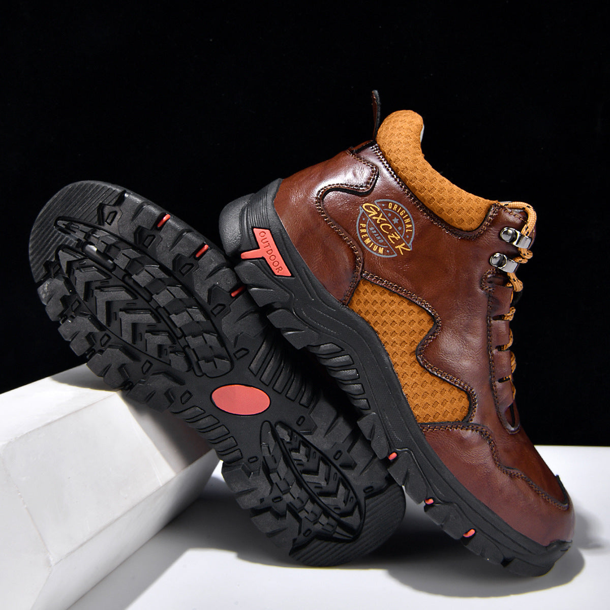 Vintage Men's Mid-Top Leather Loafers - Water-Resistant Daily Walking Boots with Non-Slip Outsole & Arch Support