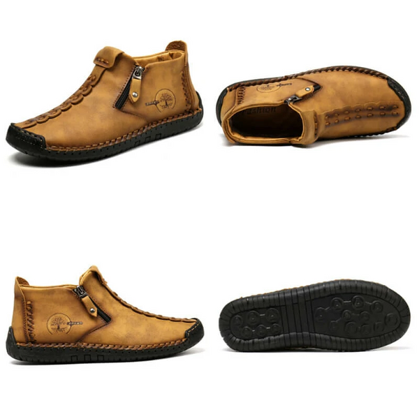 Kaegreel Men's Hand Stitching Leather Non Slip Side Zipper Casual Boots