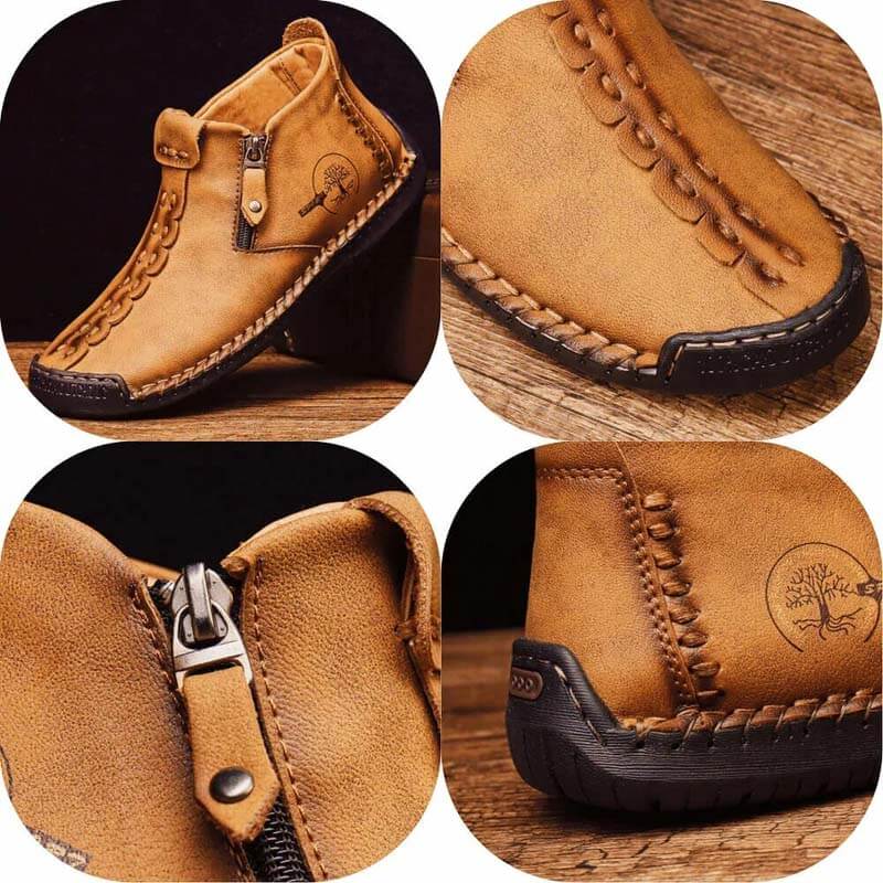 Kaegreel Homme Couture à la main en cuir non glissière de fermeture à glissière