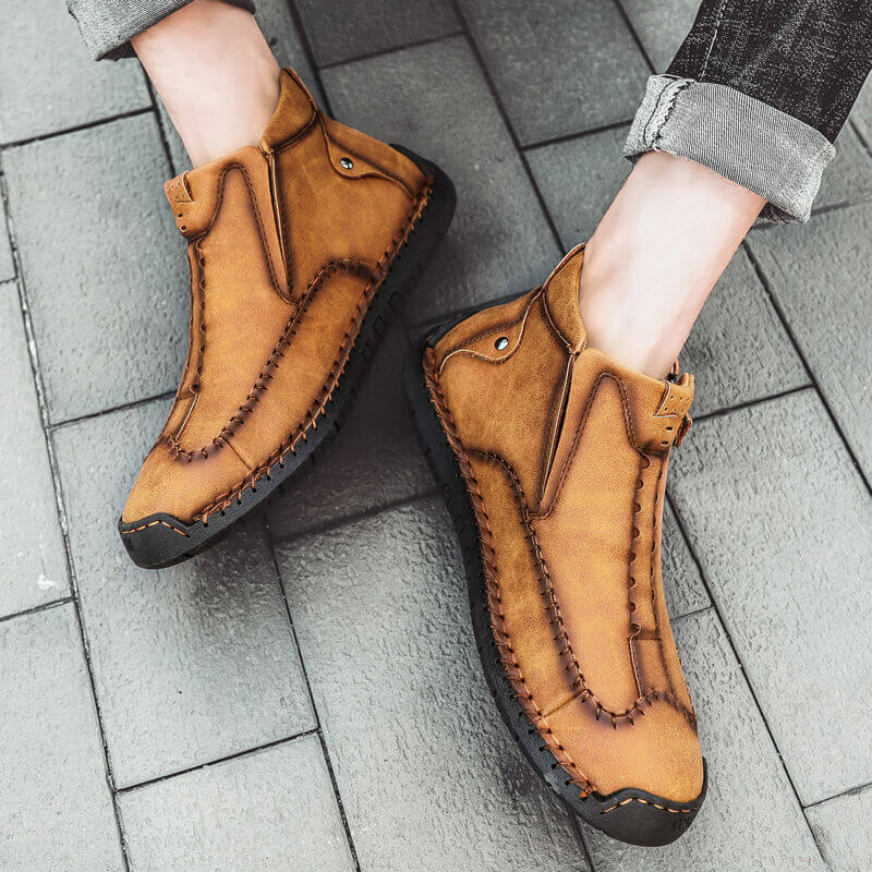 Kaegreel masculin élégant fermeture fermeture à glissière en microfibre en microfibre chaussures de cheville décontractée