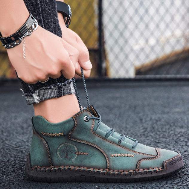 Kaegreel Men's Vintage Hand Stitching Comfort Soft Leather Boots