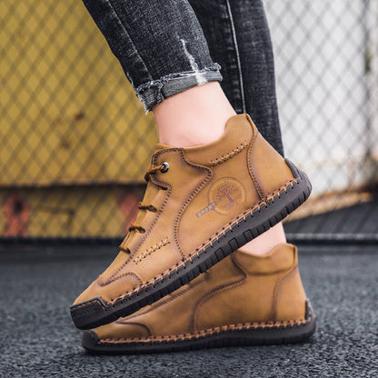 Kaegreel Men's Vintage Hand Stitching Comfort Soft Leather Boots