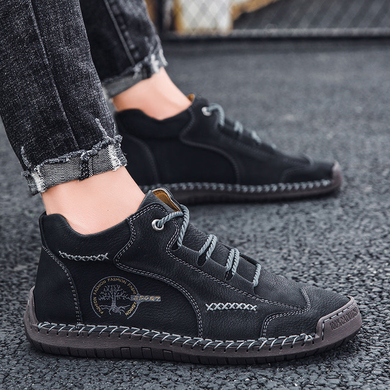 Kaegreel Men's Vintage Hand Stitching Comfort Soft Leather Boots