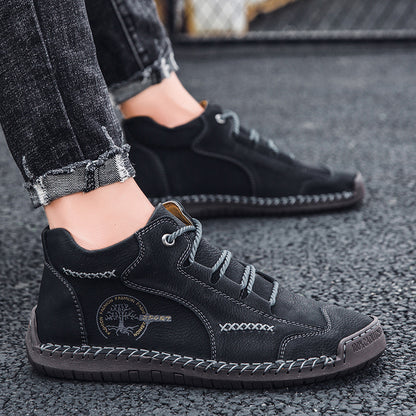 Kaegreel Men's Vintage Hand Stitching Comfort Soft Leather Boots