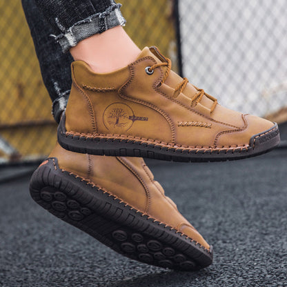 Kaegreel Men's Vintage Hand Stitching Comfort Soft Leather Boots