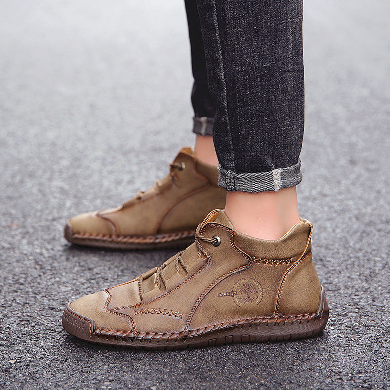 Kaegreel Men's Vintage Hand Stitching Comfort Soft Leather Boots