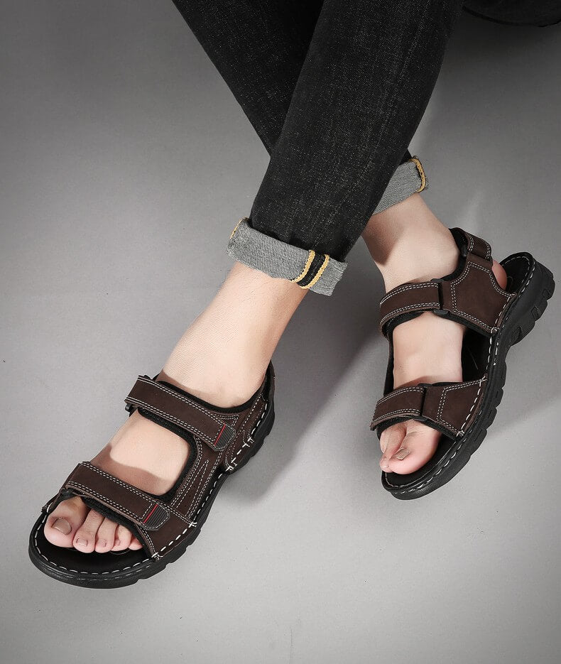 Herrensandalen Outdoor Echtleder Atmungsaktive Herrensandalen Leder Handgefertigte Herren Strandsandalen