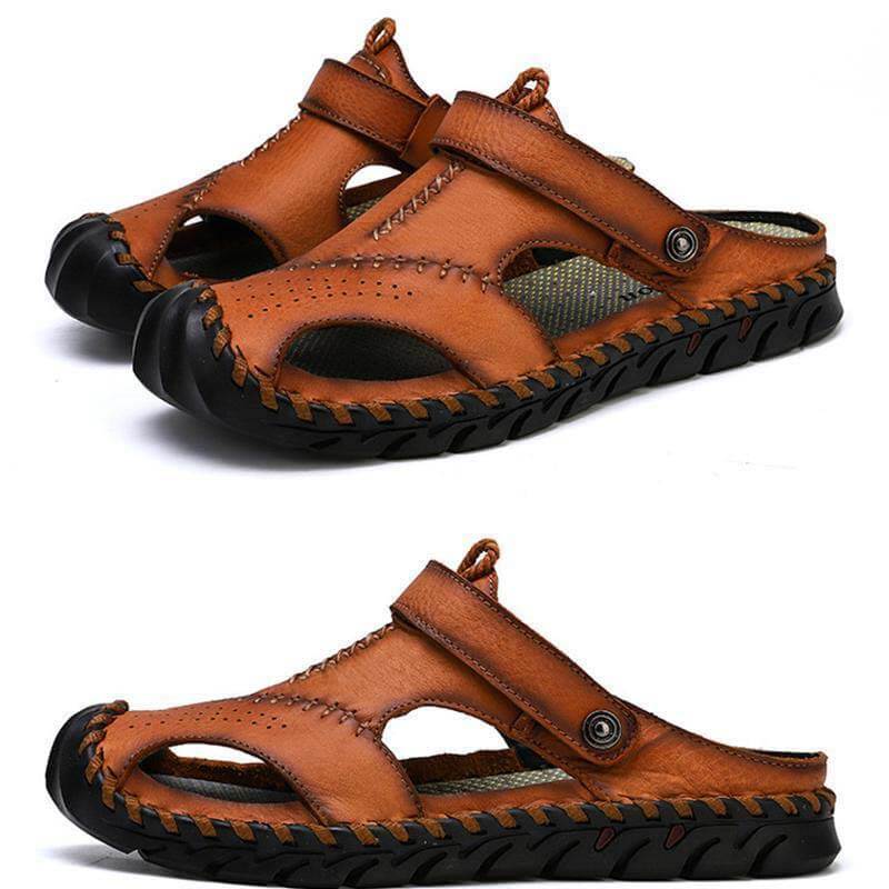 Kaegreel Hombre Puntotear Hombre Cuero No Slip Outdoor Casual Playa Sandalias