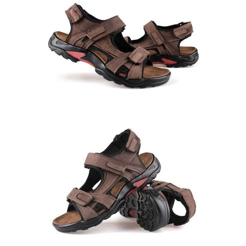Herren Leder Strandschuhe in der ersten Ebene mit offenem Zehenrutsch Sommer Handgemachte Sandalen in Plus-Größen draußen
