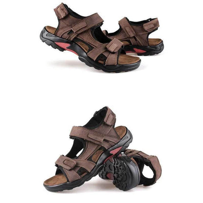 Herren Leder Strandschuhe in der ersten Ebene mit offenem Zehenrutsch Sommer Handgemachte Sandalen in Plus-Größen draußen