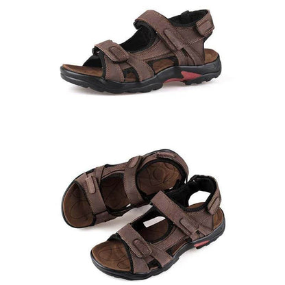 Herren Leder Strandschuhe in der ersten Ebene mit offenem Zehenrutsch Sommer Handgemachte Sandalen in Plus-Größen draußen