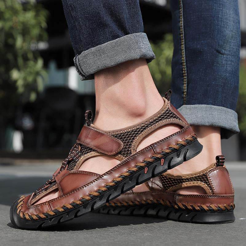 Sandalias de cuero sin deslizamiento sin deslizamiento de Kaegreel para hombre.