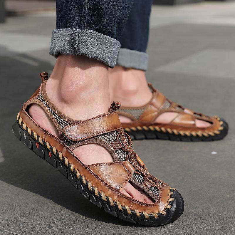 Sandalias de cuero sin deslizamiento sin deslizamiento de Kaegreel para hombre.
