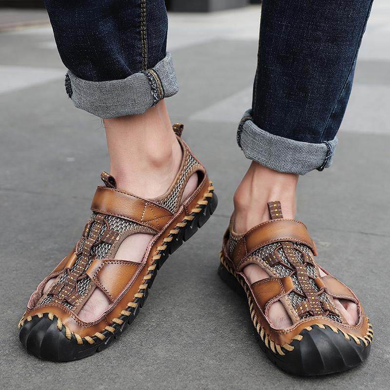 Sandalias de cuero sin deslizamiento sin deslizamiento de Kaegreel para hombre.