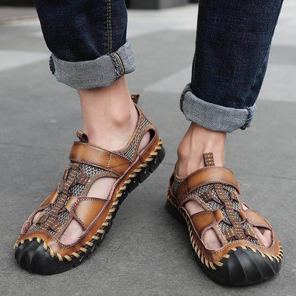 Sandalias de cuero sin deslizamiento sin deslizamiento de Kaegreel para hombre.
