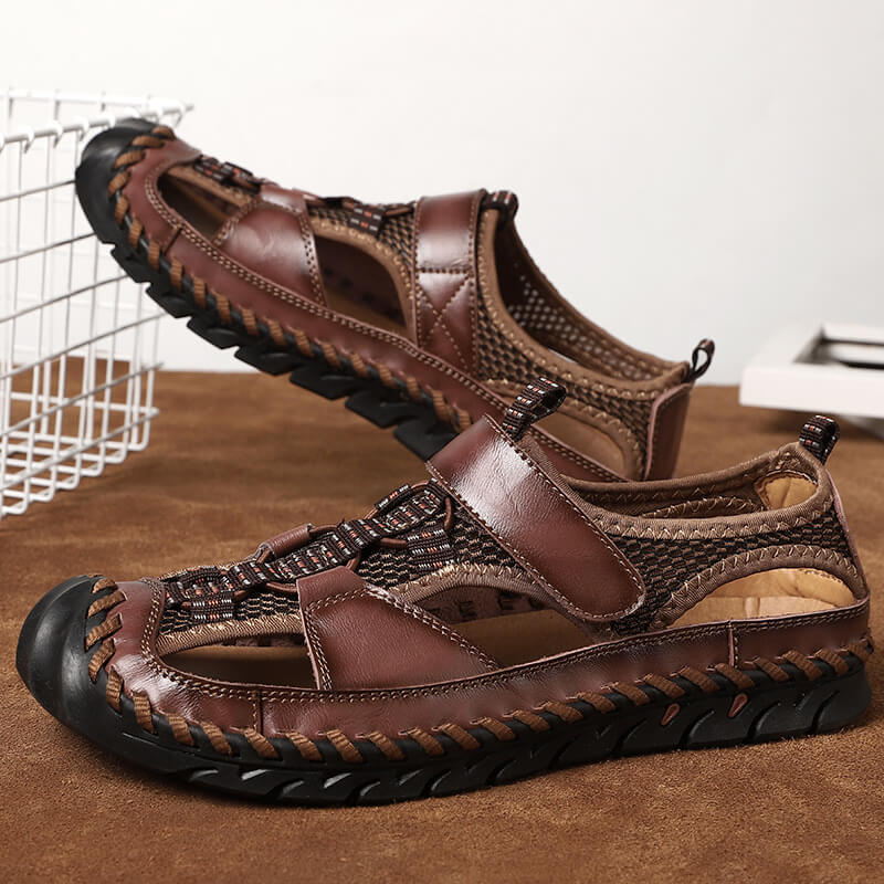 Kaegreel Herren Geschlossener Zehhand Hexe Nähte Outdoor Rutsch-Kleid Ledersandalen