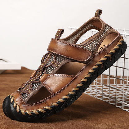 Kaegreel Herren Geschlossener Zehhand Hexe Nähte Outdoor Rutsch-Kleid Ledersandalen