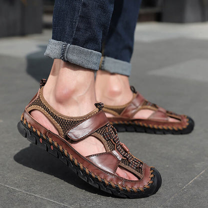 Kaegreel Herren Geschlossener Zehhand Hexe Nähte Outdoor Rutsch-Kleid Ledersandalen