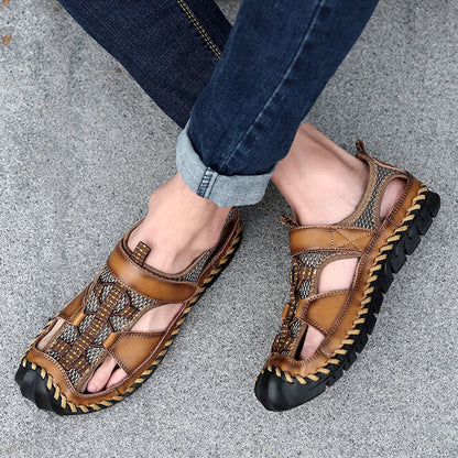 Kaegreel Herren Geschlossener Zehhand Hexe Nähte Outdoor Rutsch-Kleid Ledersandalen