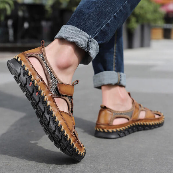 Kaegreel Herren Geschlossener Zehhand Hexe Nähte Outdoor Rutsch-Kleid Ledersandalen