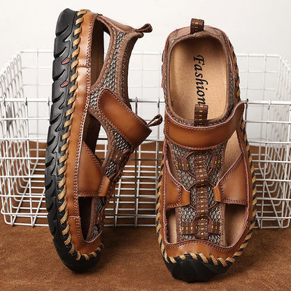 Kaegreel Herren Geschlossener Zehhand Hexe Nähte Outdoor Rutsch-Kleid Ledersandalen