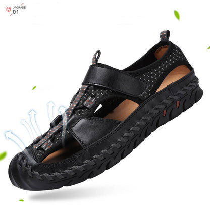 Kaegreel Herren Geschlossener Zehhand Hexe Nähte Outdoor Rutsch-Kleid Ledersandalen