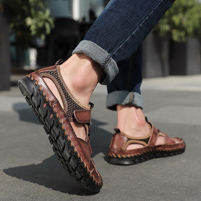 Kaegreel Herren Geschlossener Zehhand Hexe Nähte Outdoor Rutsch-Kleid Ledersandalen