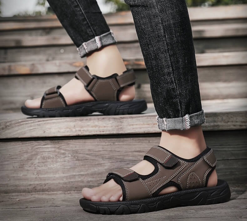 Herrensandalen Outdoor Echtleder Atmungsaktive Herrensandalen Leder Handgefertigte Herren Strandsandalen