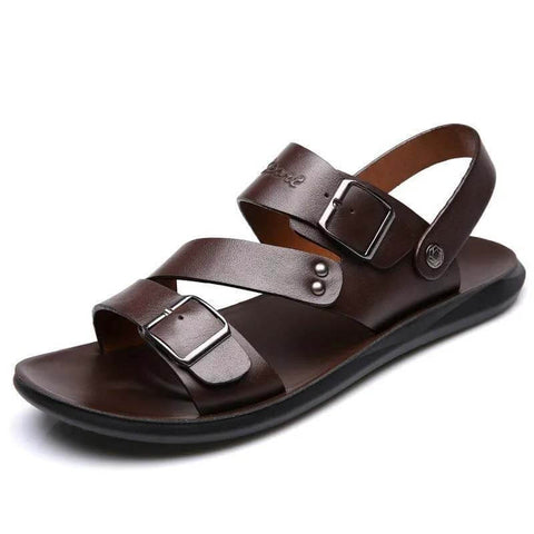 Kaegreel Men verano cómodo de cuero descalzo sandalias