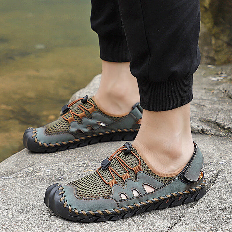 Kaegreel Men's Rubber Toe Cap Leather Handmade Breathable Water Sandals