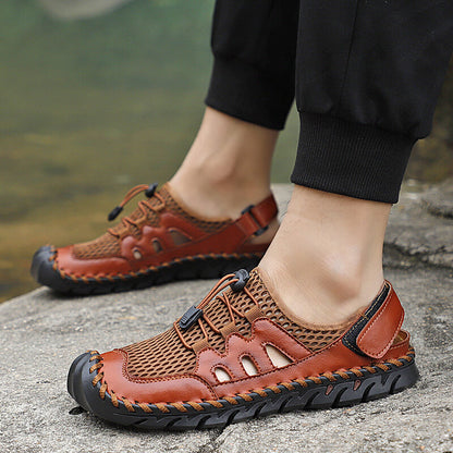 Kaegreel Men's Rubber Toe Cap Leather Handmade Breathable Water Sandals