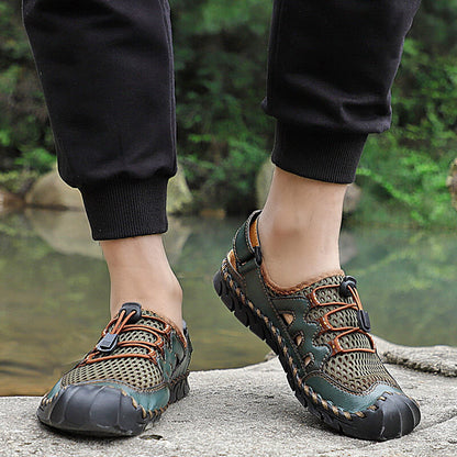 Kaegreel Men's Rubber Toe Cap Leather Handmade Breathable Water Sandals