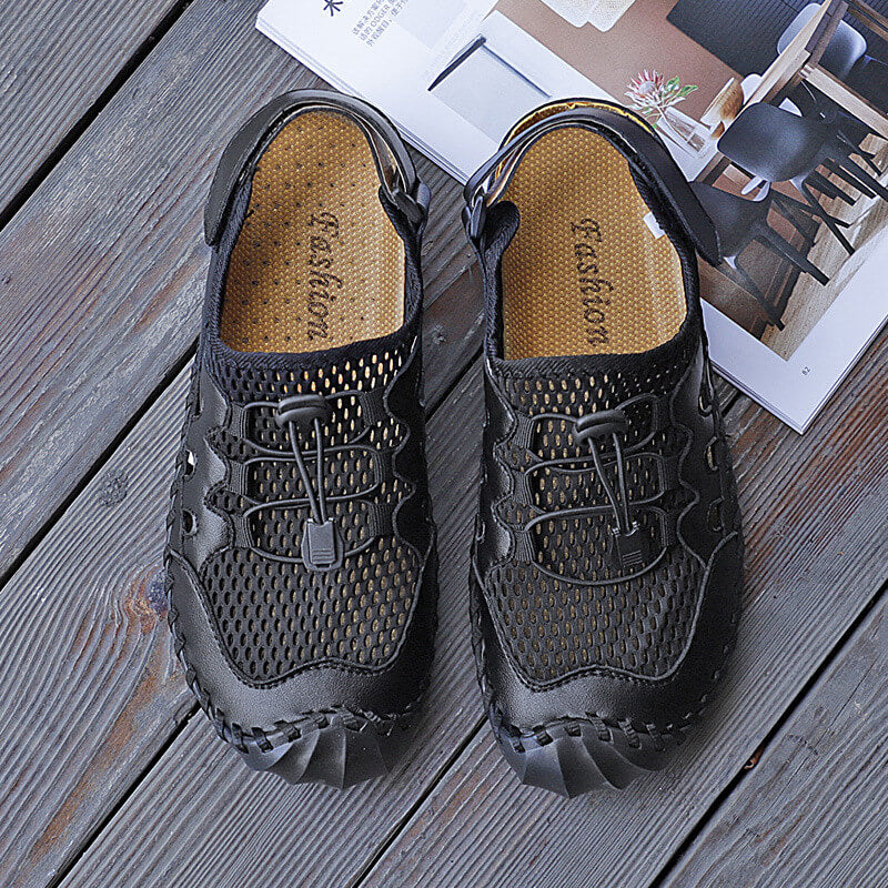 Kaegreel Men's Rubber Toe Cap Leather Handmade Breathable Water Sandals