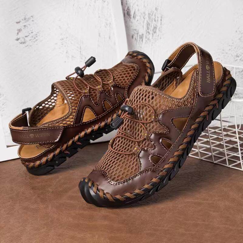 Kaegreel Men's Rubber Toe Cap Leather Handmade Breathable Water Sandals