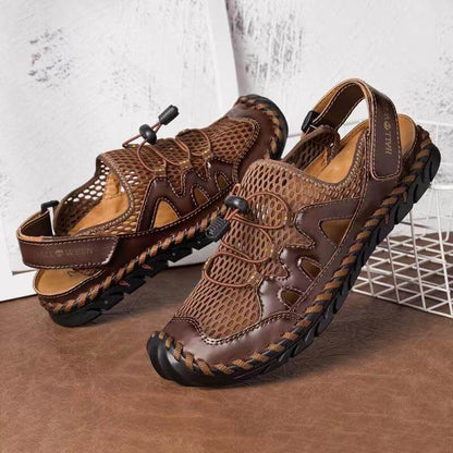 Kaegreel Men's Rubber Toe Cap Leather Handmade Breathable Water Sandals
