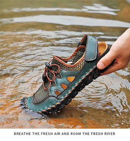 Kaegreel Men's Rubber Toe Cap Leather Handmade Breathable Water Sandals