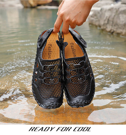 Kaegreel Men's Rubber Toe Cap Leather Handmade Breathable Water Sandals