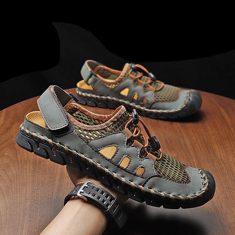 Kaegreel Men's Rubber Toe Cap Leather Handmade Breathable Water Sandals