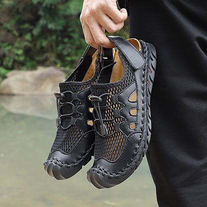 Kaegreel Men's Rubber Toe Cap Leather Handmade Breathable Water Sandals