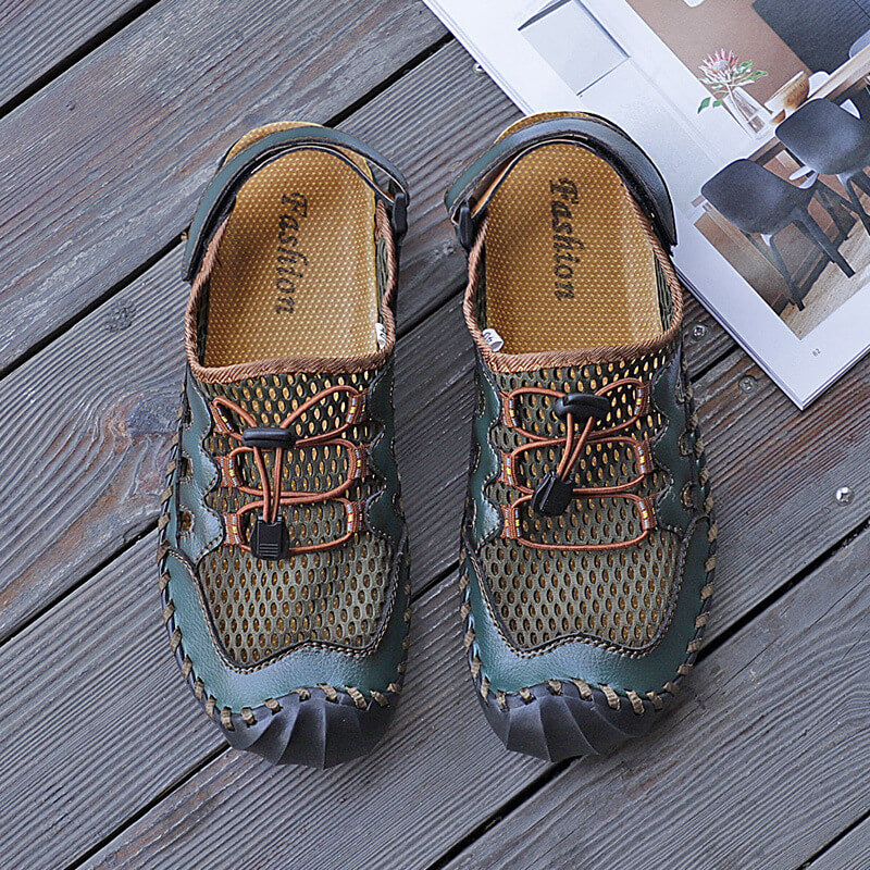 Kaegreel Men's Rubber Toe Cap Leather Handmade Breathable Water Sandals