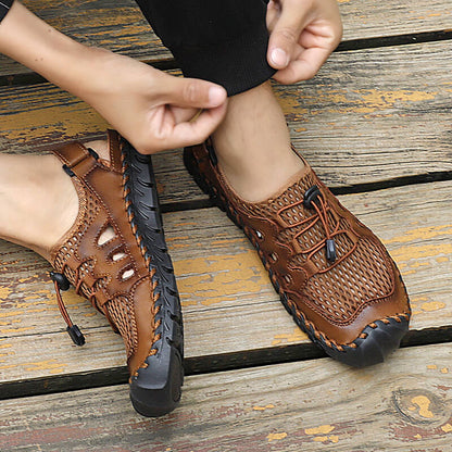 Kaegreel Men's Rubber Toe Cap Leather Handmade Breathable Water Sandals