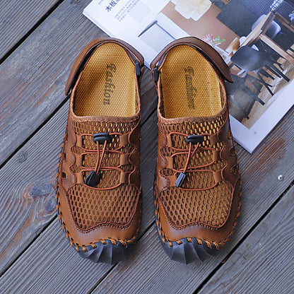 Kaegreel Men's Rubber Toe Cap Leather Handmade Breathable Water Sandals