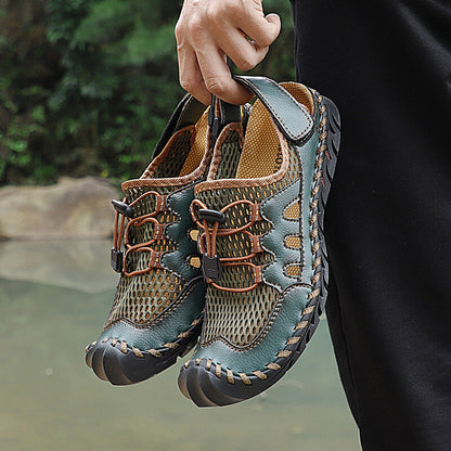 Kaegreel Men's Rubber Toe Cap Leather Handmade Breathable Water Sandals