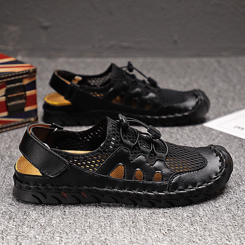 Kaegreel Men's Rubber Toe Cap Leather Handmade Breathable Water Sandals