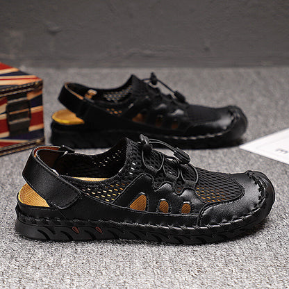 Kaegreel Men's Rubber Toe Cap Leather Handmade Breathable Water Sandals