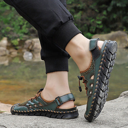 Kaegreel Men's Rubber Toe Cap Leather Handmade Breathable Water Sandals