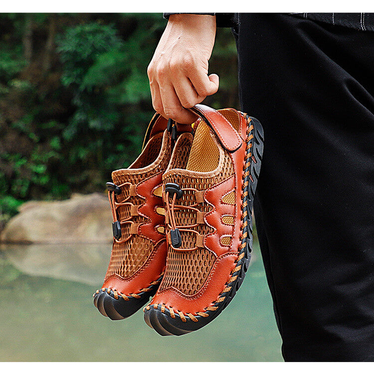 Kaegreel Men's Rubber Toe Cap Leather Handmade Breathable Water Sandals